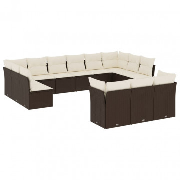 Set canapele de grădină cu perne, 13 piese, maro, poliratan - Img 2