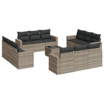Set canapele de grădină cu perne, 13piese gri deschis poliratan - Img 2