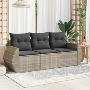 Set canapele de grădină cu perne, 3 piese gri deschis poliratan - Img 1