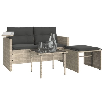 Set canapele de grădină cu perne, 3 piese gri deschis poliratan - Img 4