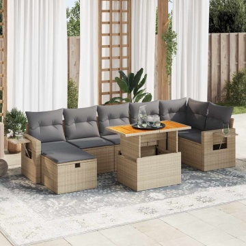 Set canapele de grădină cu perne 5 piese bej poliratan/acacia - Img 1
