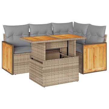 Set canapele de grădină cu perne 5 piese bej poliratan/acacia - Img 2