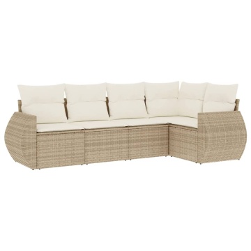 Set canapele de grădină cu perne, 5 piese, bej, poliratan - Img 2