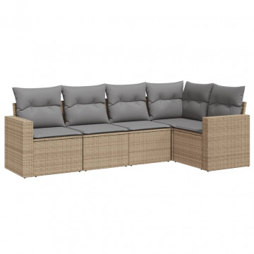 Set canapele de grădină cu perne, 5 piese, bej, poliratan - Img 2
