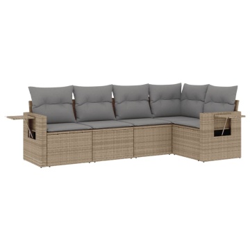 Set canapele de grădină cu perne, 5 piese, bej, poliratan - Img 2