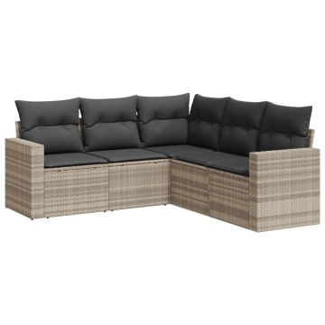 Set canapele de grădină cu perne, 5 piese gri deschis poliratan - Img 2