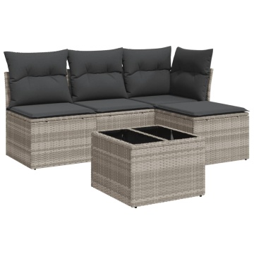 Set canapele de grădină cu perne, 5 piese gri deschis poliratan - Img 2
