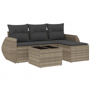 Set canapele de grădină cu perne, 5 piese gri deschis poliratan - Img 2