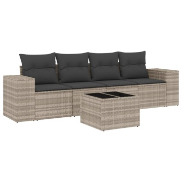Set canapele de grădină cu perne, 5 piese gri deschis poliratan - Img 2