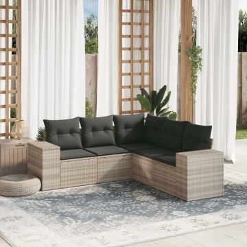 Set canapele de grădină cu perne, 5 piese gri deschis poliratan - Img 1