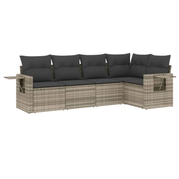 Set canapele de grădină cu perne, 5 piese gri deschis poliratan - Img 2