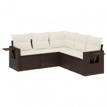 Set canapele de grădină cu perne, 5 piese, maro, poliratan - Img 2