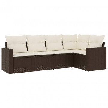 Set canapele de grădină cu perne, 5 piese, maro, poliratan - Img 2