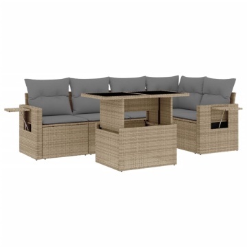 Set canapele de grădină cu perne, 6 piese, bej, poliratan - Img 2