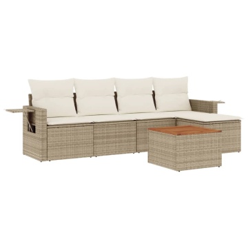 Set canapele de grădină cu perne, 6 piese, bej, poliratan - Img 2