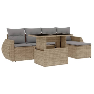 Set canapele de grădină cu perne, 6 piese, bej, poliratan - Img 2
