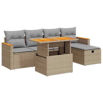 Set canapele de grădină cu perne, 6 piese, bej, poliratan - Img 2