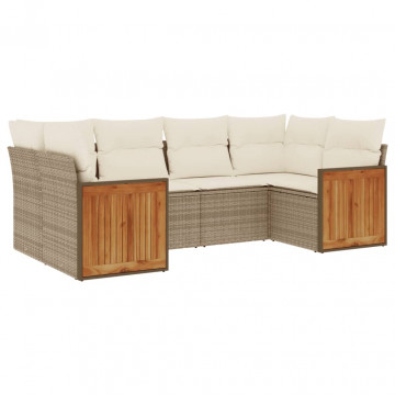 Set canapele de grădină cu perne, 6 piese, bej, poliratan - Img 2