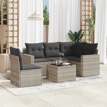 Set canapele de grădină cu perne, 6 piese gri deschis poliratan - Img 1