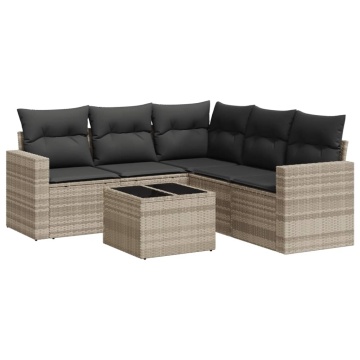 Set canapele de grădină cu perne, 6 piese gri deschis poliratan - Img 2