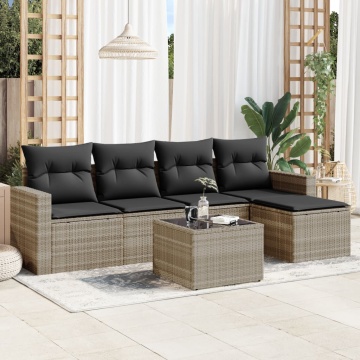 Set canapele de grădină cu perne, 6 piese gri deschis poliratan - Img 1