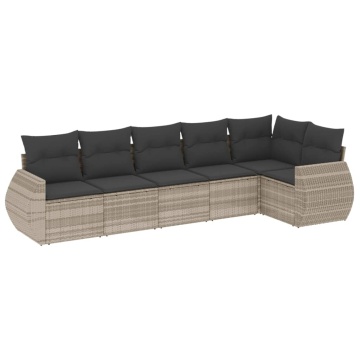 Set canapele de grădină cu perne, 6 piese gri deschis poliratan - Img 2