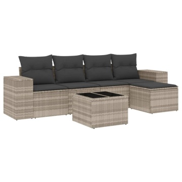Set canapele de grădină cu perne, 6 piese gri deschis poliratan - Img 2