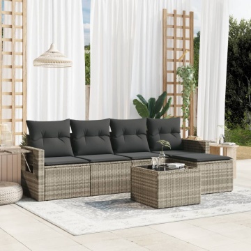Set canapele de grădină cu perne, 6 piese gri deschis poliratan - Img 1