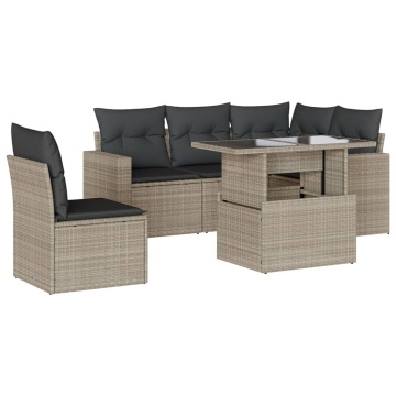 Set canapele de grădină cu perne, 6 piese gri deschis poliratan - Img 2