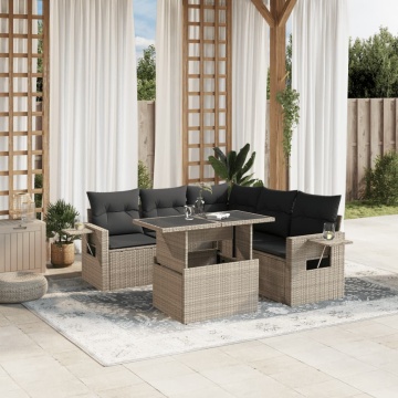 Set canapele de grădină cu perne, 6 piese gri deschis poliratan - Img 1