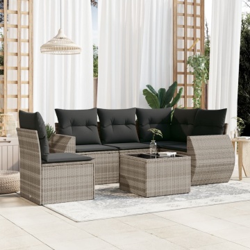 Set canapele de grădină cu perne, 6 piese gri deschis poliratan - Img 1