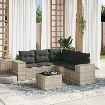Set canapele de grădină cu perne, 6 piese gri deschis poliratan - Img 1