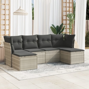 Set canapele de grădină cu perne, 6 piese gri deschis poliratan - Img 1