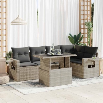 Set canapele de grădină cu perne, 6 piese gri deschis poliratan - Img 1