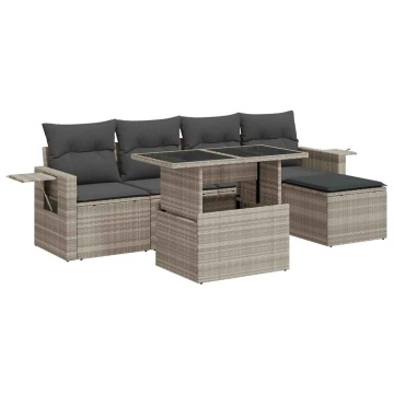 Set canapele de grădină cu perne, 6 piese gri deschis poliratan - Img 2
