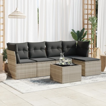 Set canapele de grădină cu perne, 6 piese gri deschis poliratan - Img 1