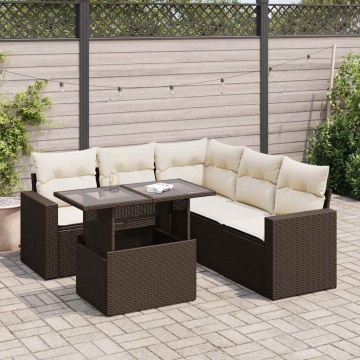 Set canapele de grădină cu perne, 6 piese, maro, poliratan - Img 1