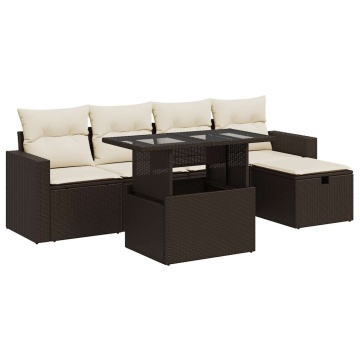 Set canapele de grădină cu perne, 6 piese, maro, poliratan - Img 2