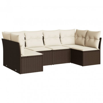 Set canapele de grădină cu perne, 6 piese, maro, poliratan - Img 2