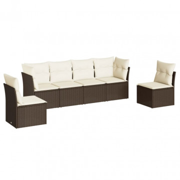 Set canapele de grădină cu perne, 6 piese, maro, poliratan - Img 2