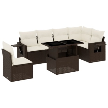 Set canapele de grădină cu perne, 7 piese, maro, poliratan - Img 2