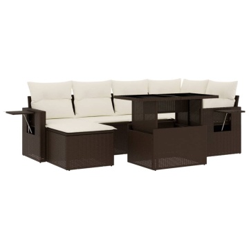Set canapele de grădină cu perne, 7 piese, maro, poliratan - Img 2