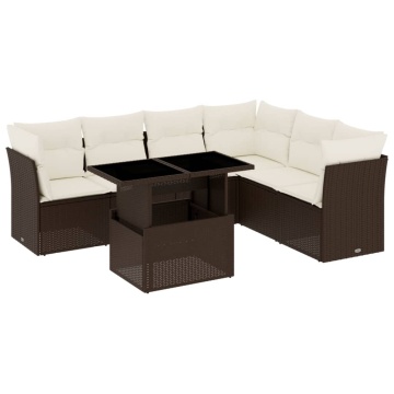 Set canapele de grădină cu perne, 7 piese, maro, poliratan - Img 2