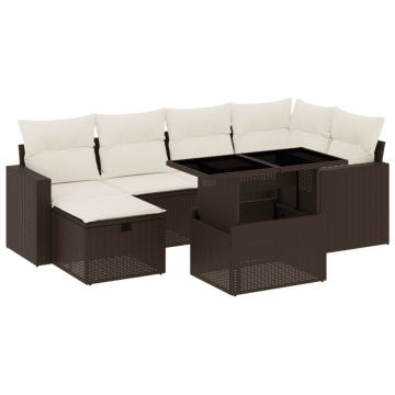 Set canapele de grădină cu perne, 7 piese, maro, poliratan - Img 2