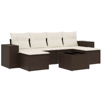 Set canapele de grădină cu perne, 7 piese, maro, poliratan - Img 2