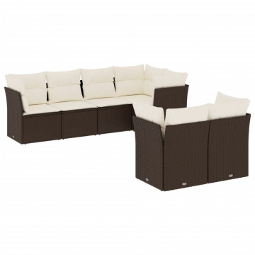 Set canapele de grădină cu perne, 7 piese, maro, poliratan - Img 2
