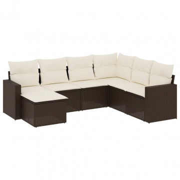 Set canapele de grădină cu perne, 7 piese, maro, poliratan - Img 2