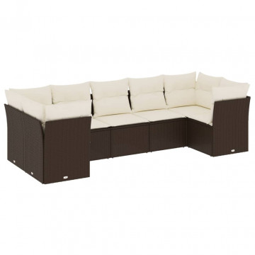 Set canapele de grădină cu perne, 7 piese, maro, poliratan - Img 2