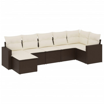 Set canapele de grădină cu perne, 7 piese, maro, poliratan - Img 2
