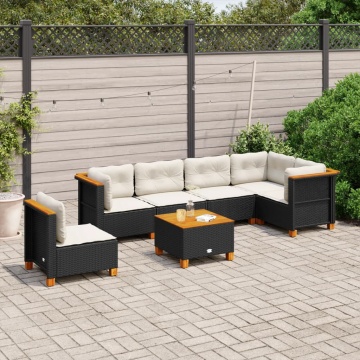 Set canapele de grădină cu perne, 7 piese, negru, poliratan - Img 1